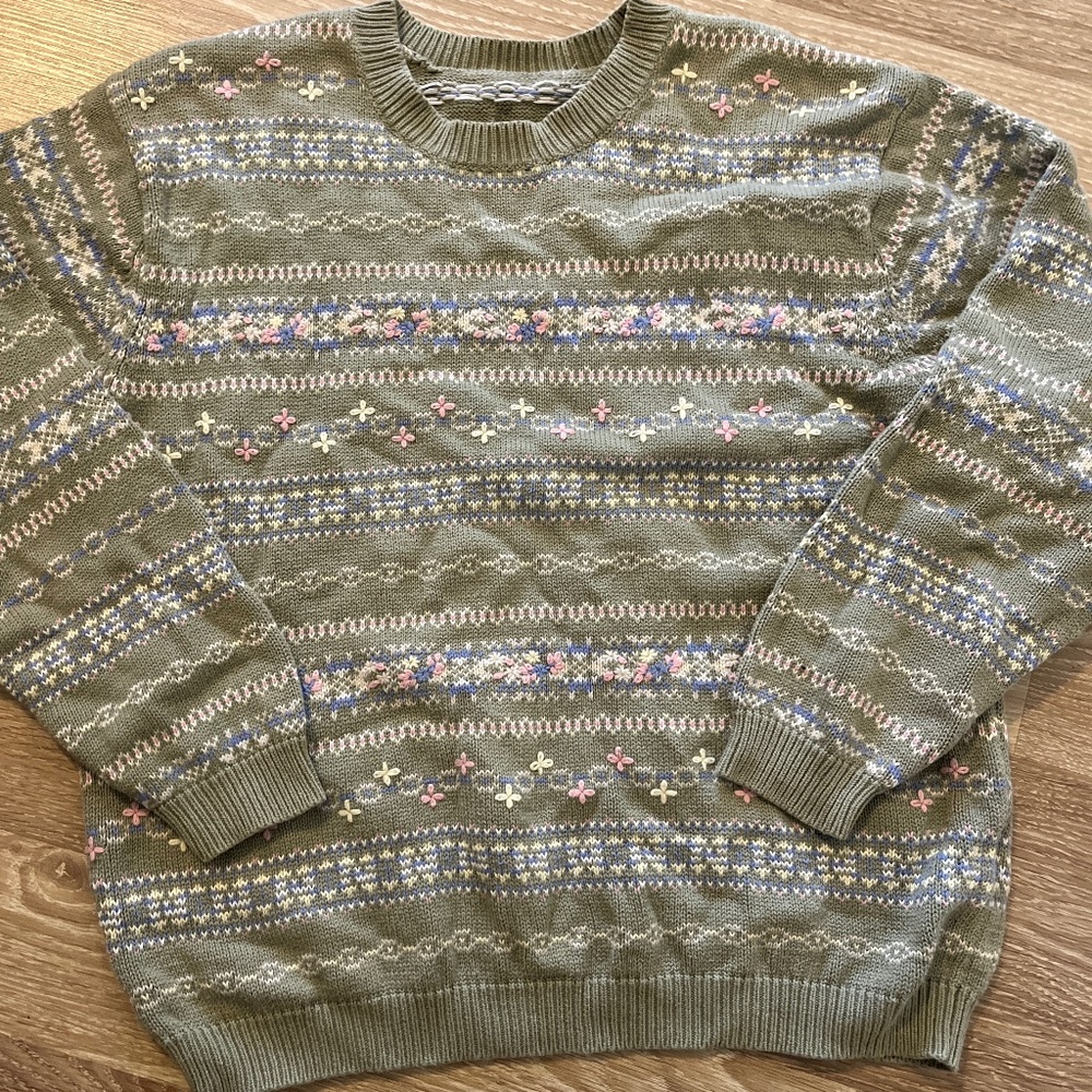 Vintage Floral Chunky Knit Sweater